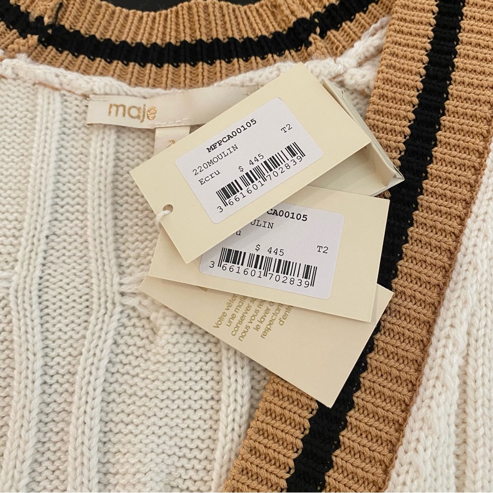 Maje Women’s Moulin Sweater Cardigan Medium Cable Knit Preppy Academia NWT - Picture 8 of 14